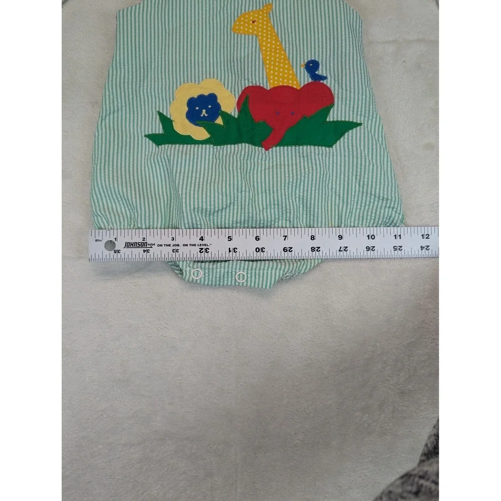 Vintage Robert Jackson Baby Bubble Romper 12-18M Seersucker Animal Applique USA